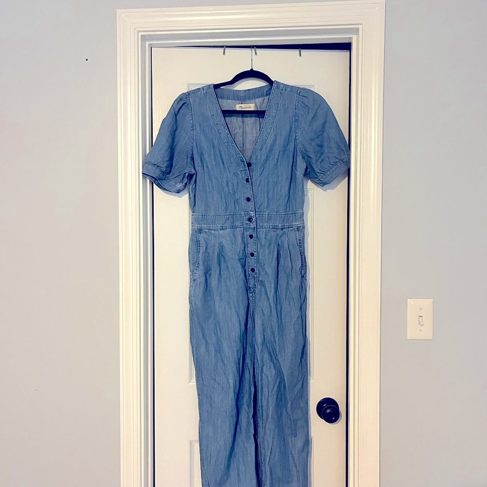 Madewell Denim Puff-Sleeve Button-Front Jumpsuit - Picture 7 of 8